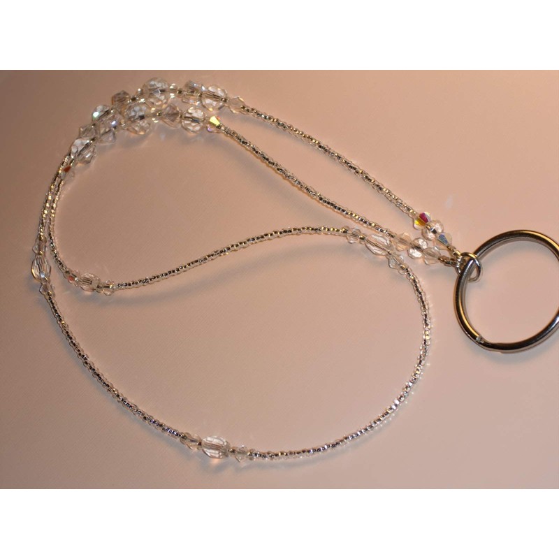 Eyeglass Chain Clear Crystal Faceted with RING "Mary" Glass 28