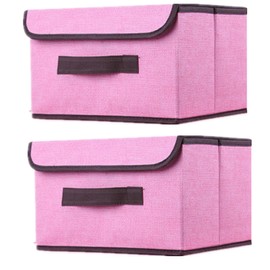 NCRGB Pack of 2 Fabric Foldable Storage Boxes with Lid, 26 x 19 x 16 cm, Fabric Storage Container with Lid, Wardrobe Organiser for Clothes Storage, Room Organisation, Pink