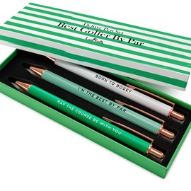LOVE GIFTS®: Novelty Golfing Gift For Men and Women Containing 3 Black Ballpoint Pens With Funny Golf Themes