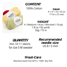 Paris - Garnstudio DROPS Knitting Aran 100% Cotton Yarn (35 Vanilla) Multiple colours available