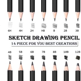 Kingmyth Drawing Pencils Set, Sketching Pencils of 12B 10B 8B 7B 6B 5B 4B 3B 2B B HB 2H 4H 6H with Charcoal Pencils and Canvas Pencil Case,Art Pencils for Beginners,Kids or artists