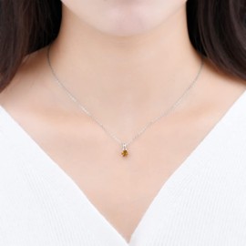 ZhenCai Pendant Necklace for Women Sterling Silver S925 with Round 5x5mm Natural Gemstone Birthstone Rhodium Plated Simple Fine Jewelry for Birthday Christmas (Natural Citrine)