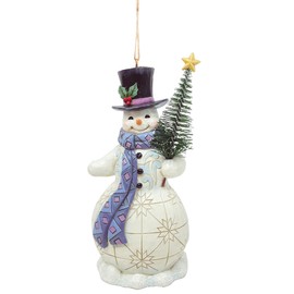 Enesco Jim Shore Heartwood Creek Snowman with Sisal Christmas Tree Hanging Ornament, 4.92 Inch, Multicolor