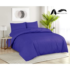 AATH COLLECTION Duvet Cover Bedding Set, Double, King, Super King Size Egyptian Cotton Duvet Set with Pillow Cases. 100% Long Staple Soft Cotton Duvet Set with Easy Closure (Single, Royal Blue)