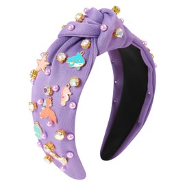 Gmmidea Ocean Knotted Headbands for Women Girls Beaded Seashell Starfish Mermaid Tail Headband Cute Under The Sea Animal Hairband Mermaid Birthday Party Decorations