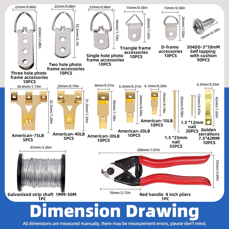 Glarks 267Pcs Heavy Duty Picture Wire Hanging Kit, 164Ft Braided