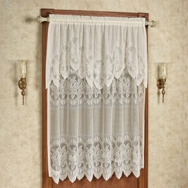 Adelina Floral Lace Window Treatment | Vintage Light Cream | Garden Cottage Rose Cameo Designs with Scalloped Edges | Rod Pocket Drapery | Easy-Style 63L All-In-One Panel with Attached 28L Valance