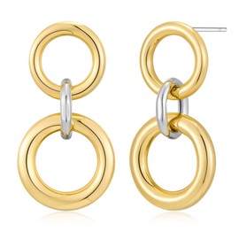 HolidayQbee Gold And Silver Earrings For Women With Circles Mixed Metal Earrings Two Tone Dangle Drop Earrings Statement Earrings Fashion Two Tone Earrings Jewelry