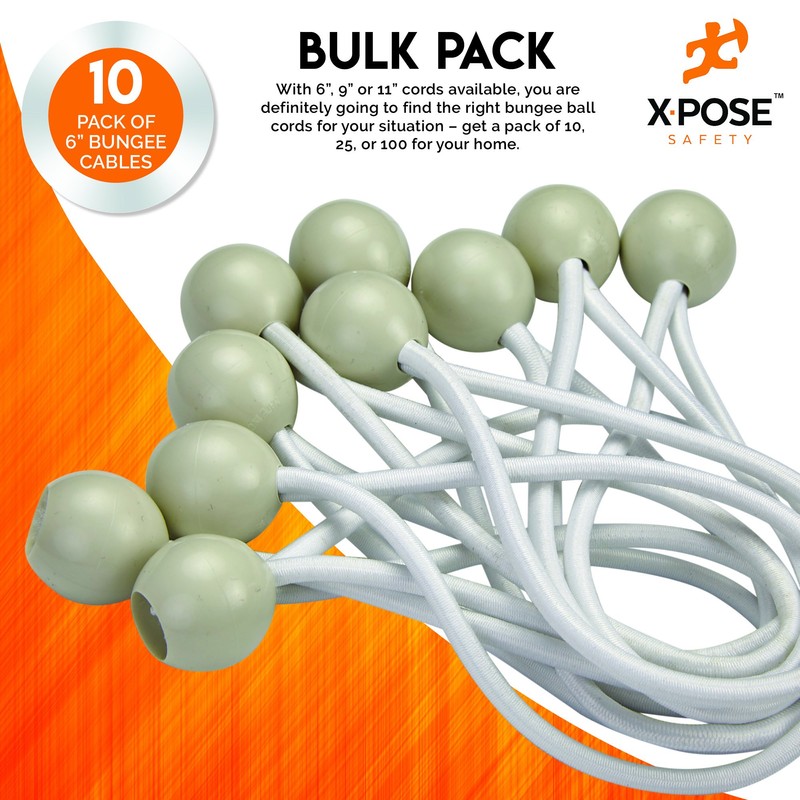 Xpose Safety Bungee Ball Cords 6" 10 Pack Heavy Duty