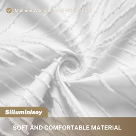 Siiluminisoy White Boho Shower Curtain Woven Fabric Cute Shower Curtain, 72 x 72 Tufted Leaves Textured Striped Modern Farmhouse Minimalist Cloth Shower Curtain for Bathroom