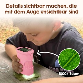 Edubini Digital Microscope for Children [1000x Magnification] - Portable Pocket Microscope for Garden, Forest & Experiments - Children's Microscope Toy with Digital HD Screen [Includes Photo Function]