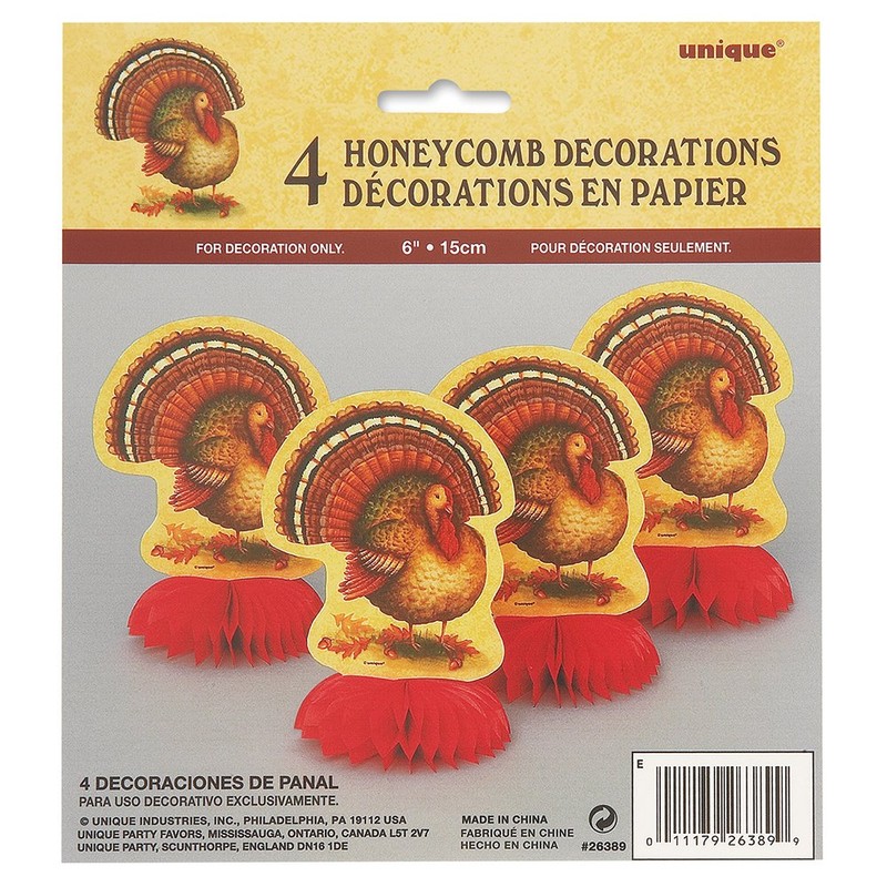 6" Mini Festive Turkey Thanksgiving Centerpiece Decorations, 4ct