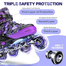 Kuxuan Skates Adjustable Inline Skates for Girls and Women with Full Light Up Wheels Outdoor Fun Illuminating Skates for Beginner