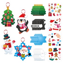 PETCEE Christmas Crafts Kit for Kids 24PCS DIY Christmas Tree Hanging Ornament Make Your Own Christmas Craft for Xmas Tree Decoration Santa Snowman Snowflake Penguin Sticker Christmas Party Favor Gift