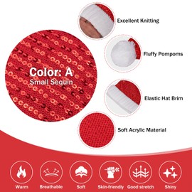 OCTEEN Sequin Santa Hat Knitted Santa Hat Glitter Christmas Hat Shiny Xmas Hat Christmas Beanie Hat For Adult Women Men
