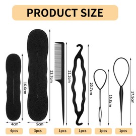 Cosmeria Hair Bun Maker Set 11-Piece Soft Sponge Includes 3 Large 4 Small Bun Cushions 3 Pieces Twist Tool and Flexible Bun Donut for Women and Girls, black