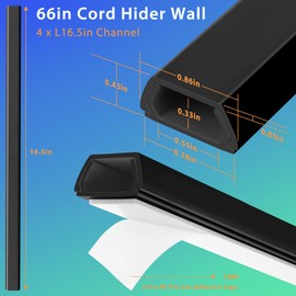 66in YCLYC Wire Covers for Cords Kit, Black Wall Cord Hider Hide Cords, Cord Covers for Wires on Wall, TV Cable Hider Wall Kit, Easy to Install Cord Cover, Cable Management Wall 4XL16.5 W0.86 H0.43in