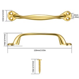 Heozhuyi 4 Pcs Doors Pull Handles, Sliding Barn Door Handles, Retro Bow Shaped Garden Gate Garage Shed Cabinets Door Grab Handles, with Screws - 129 mm (Gold)