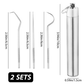 8 Piece Stainless Steel Toothpick Set, Scraper Portable Toothpick with Key Ring, Metal Titanium Pocket Toothpick for Outdoor Picnic and Camping