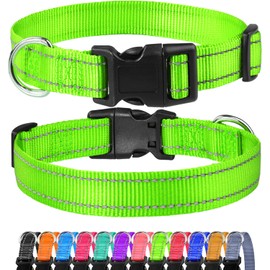 FunTags Reflective Dog Collar, Sturdy Nylon Collars for Medium Girl and Boy Dogs, Adjustable Dog Collar with Quick Release Buckle, Green