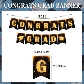 YQUQWN, Black and Gold Congrats Grad Banner - No DIY, Graduation Banner 2024, Congratulations Banner for Graduation Party Decorations 2024, Graduation Decorations Class of 2024
