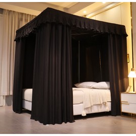 VETHIN Elastic Roof Style Four Corner Post Princess Bed Canopy Curtains Cozy Breathable Tent Canopy Mosquito Net for Girls & Adults Bedroom Decoration(Black, 47-53" W*78" L*82"*H/(Twin-Full))