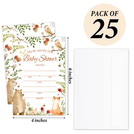 AWDSTN Woodland Baby Shower Invitations with Envelopes, 25 Set Forest Woodland Greenery Baby Shower Fill-In Invitation Cards, Gender Reveal Party Decorations & Supplies -06