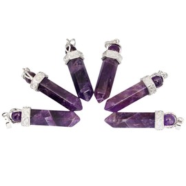 TUMBEELLUWA 2 PCS Healing Crystal Point Pendant Necklaces for Unisex Hexagonal Prism Stone Pendants with Chain, Amethyst+7 Chakra