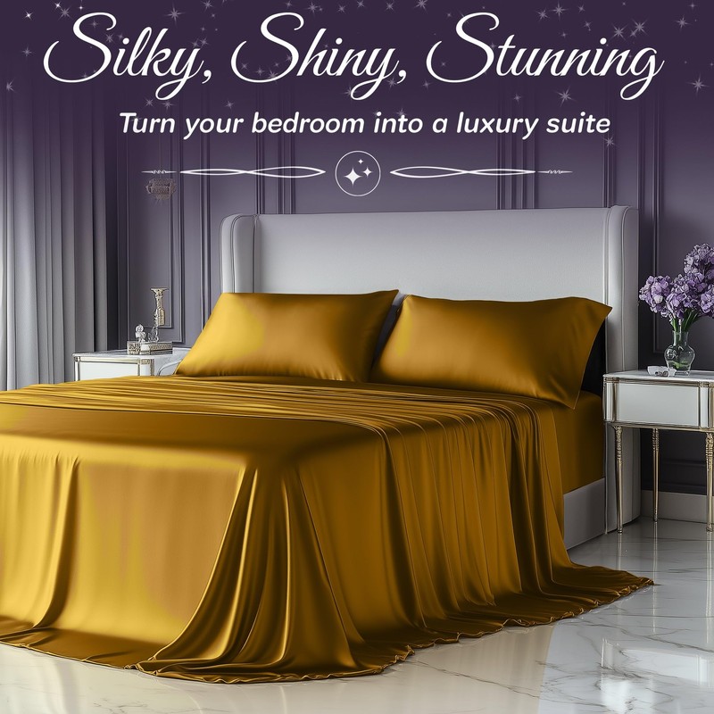 SLEEP SANCTUARY Satin Sheets Full Size – 4 Piece Luxury