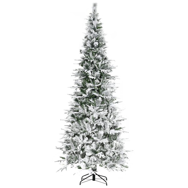 HOMCOM 9' Unlit Snow Flocked Pine Artificial Christmas Tree with