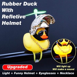 wonuu Rubber Duck Toy Car Ornaments Yellow Duck Car Dashboard Decorations Squeeze Duck Bicycle Horns with Propeller Helmet