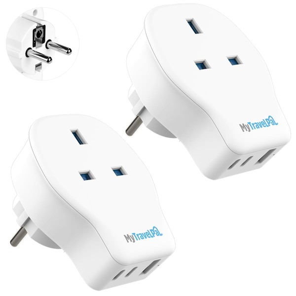 2 Pack UK to Europe 20W PD Travel Adapter With
