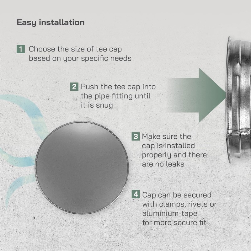 Vent Systems 8" Metal Tee Cap. Galvanized Steel End Cap.