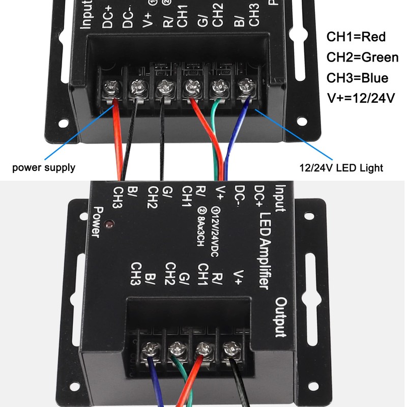 XMSJSIY RGB LED Amplifier 3-Channel Signal Repeater DC 12V-24V 8A/CH