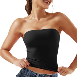 Top De Tubo Sin Tirantes para Mujer, Top De Tubo De Doble Capa, Adecuado para Salidas De Verano (MX/US, Alfa, Grande, Regular, Regular, Negro)