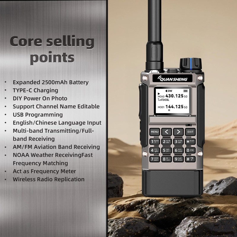 UV-K1 Ham Radio Handheld, 2500mAh Battery, Multi-Band Walkie Talkie with