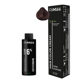 Femmas Hair Colour Set Dark Blonde Copper 6.4 I Hair Colour Cream 100 ml + Oxycream 100 ml 6% I Permanent Hair Colouration + Developer I Gentle & Long Lasting I Salon Hair Colour for Home