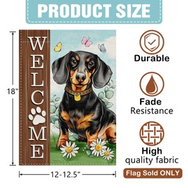 Dyrenson Welcome Dachshund Dog Decorative Garden Flag, Paw Prints Yard Outside Home Decoration Pet Owner Lover Gift, Spring Summer Burlap Outdoor Small Decor Double Sided 12 x 18