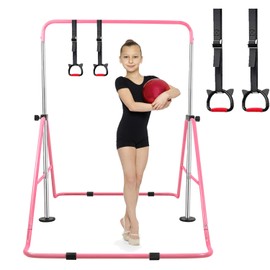 Bighaki808 Gymnastics Bars Kids Training Bars for Home, Folding Horizontal Bars with Adjustable Height Expandable Gymnastics Equipment Junior Kip Monkey Bar for Girls & Boys (Pink)