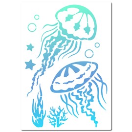 GORGECRAFT Jellyfish Stencil 30×21cm Marine Life Stencils Seaweed Ocean Theme Templates Reusable Sign Square Stencil Hollow Out Drawing Template for Painting on Wood Wall Scrapbooking Card Floor
