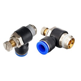 Metalwork Plastic & Brass Flow Control Valve, 90 Degree Male Elbow With Push to Connect Quick Connector, 8mm Tube OD x 1/8" BSP Male Thread (Pack of 2)