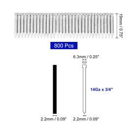 sourcing map 800Pcs 14 Gauge Brad Nails, 3/4" Length Straight Finishing Nails, Galvanized Carbon Steel Nails for Woodworking Construction Silver Blue