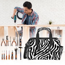 Abstract Zebra Print Tool Bags 14.8 Inch Wide Mouth Tool Tote Bag with Handle and Adjustable Shoulder Strap Heavy Duty Tool Bag for Plumbers Electricians Handymen