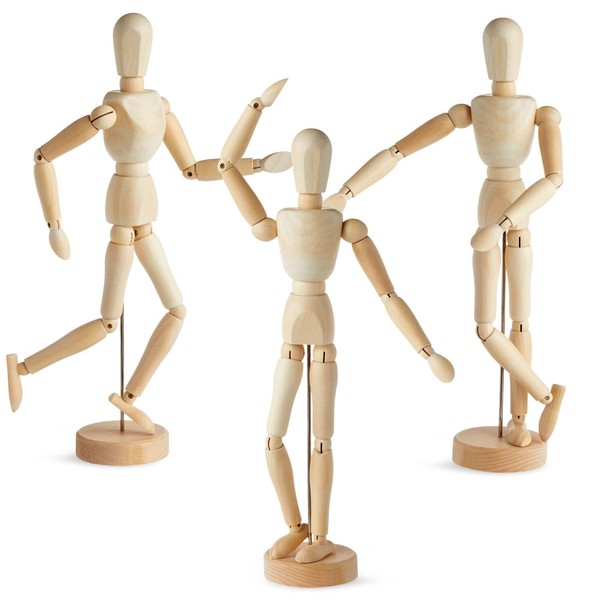 Le Juvo 3 Pack Posable Art Figure Model, Flexible Wooden Drawing Mannequin for Artists, Sketching (13 in)