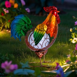 MUMTOP Rooster Solar Lights Outdoor Garden Decor, Rooster Solar Light Outdoor Waterproof with Crackle Glass Globe Gardening Statue Gifts and Metal Chicken Yard Art for Lawn Porch Patio Outside Garden