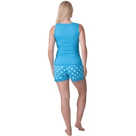 Camille Polka Dot Womens Pyjamas – Lightweight 100% Cotton Pajamas for Women with Lace Detailing & Elasticated Waist – Cool & Comfortable Ladies PJs Aqua