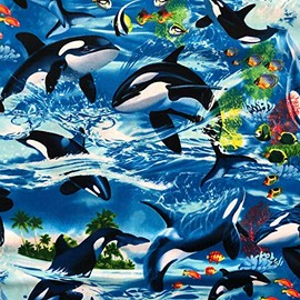 Fat Quarter (18 x 22) Whales Schools SEA Life Tropical Fish Whale Blue Cotton Fabric FQ