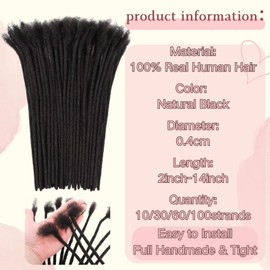 Loc Extensions Human Hair 0.4cm Thickness 8 inch 10strands Dreadlock Extensions 100% Handmade Permanent Dreadlock Extensions for Man/Wome Can Be Dyed and Curled (Natual Black)