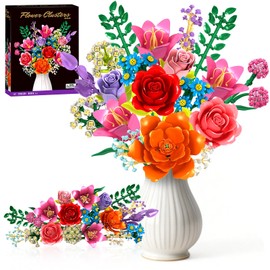 Flowers Bouquet Building Blocks Set - 19 Colorful Flower Building Set Rose, Lily, Peony, 1010 PCS DIY Artificial Botanical Collection for Adults Women Girls, Gift for Anniversary Birthday, Home Decor