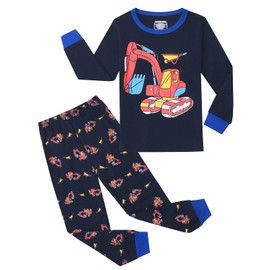 Codkkre Boys Pyjamas Toddler Pjs Kids Clothes Excavator Long Sleeve Cotton Nightwear Sleepwear Car Sets Christmas Pjs 2 Pcs 8 Years